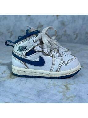 Jordan 1 Mid Retro Toddler Youth Size 4C Baby Shoes White Blue Athletic Sneakers